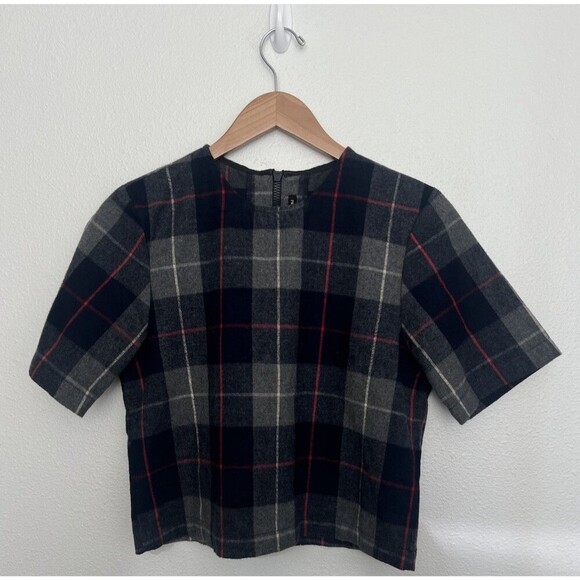 Rag & Bone JEAN Plaid Crop Top S Tartan Short Sleeve Dark Academia Prep Crewneck - Picture 3 of 8